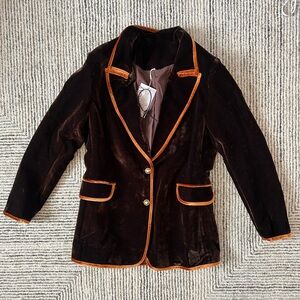 Oyrosy Chocolate Brown Velvet Blazer Contrast Trim Equestrian Dark Academia Sz L